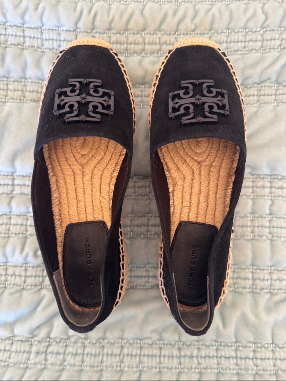 Tory Burch Black Suede Logo Espadrille Flats NEW size 7.5